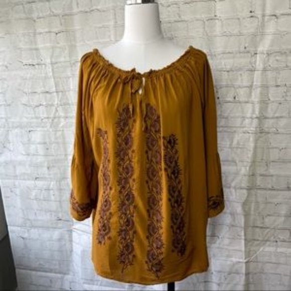 SOLD!!!  Angel Heart Boho Top, Nutmeg, Embroidered - Picture 2 of 9